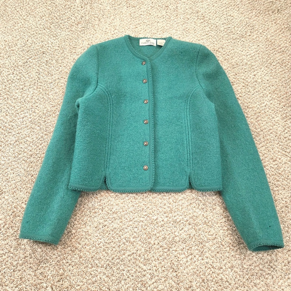 Vintage Carroll Reed Women's 10 Small 100% Wool Cardigan Sweater Green